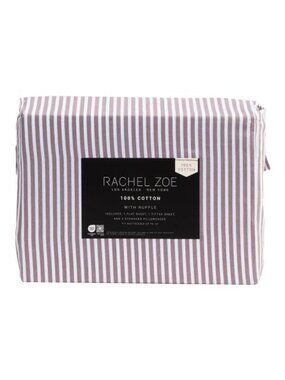RACHEL ZOE Cotton Stripe Sheet Set With Ruffle